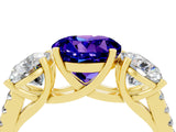 Yellow gold Three-Stone Round Cut Tanzanite Ring with Pavé Band and Prong Setting_16