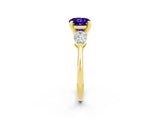 Yellow gold Three-Stone Round Cut Tanzanite Ring with Pear Side Stones and Four-Prong Setting_2