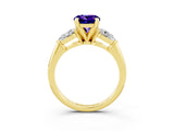 Yellow gold Three-Stone Round Cut Tanzanite Ring with Pear Side Stones and Four-Prong Setting_3