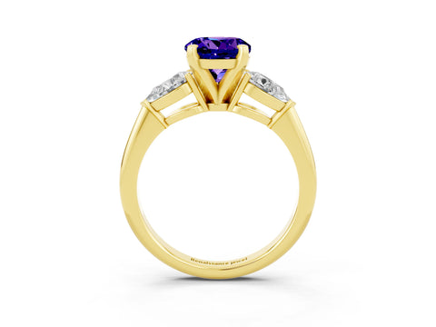 Yellow gold Three-Stone Round Cut Tanzanite Ring with Pear Side Stones and Four-Prong Setting_3