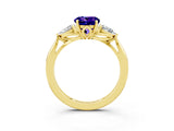 Yellow gold Three-Stone Round Cut Tanzanite Ring with Pear  Side Stones in Four-Prong Setting_15