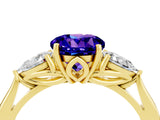 Yellow gold Three-Stone Round Cut Tanzanite Ring with Pear  Side Stones in Four-Prong Setting_16