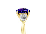 Yellow gold Three-Stone Round Cut Tanzanite Ring with Pear  Side Stones in Four-Prong Setting_17