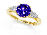Yellow gold Three-Stone Round Cut Tanzanite Ring with Pear  Side Stones in Four-Prong Setting_37