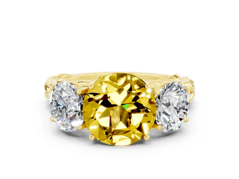Yellow gold Three-Stone Round Cut Yellow Sapphire Braided Band Ring with Four-Prong Setting_36