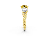 Yellow gold Three-Stone Round Cut Yellow Sapphire Braided Band Ring with Four-Prong Setting_38