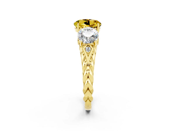 Yellow gold Three-Stone Round Cut Yellow Sapphire Braided Band Ring with Four-Prong Setting