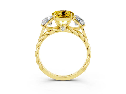 Yellow gold Three-Stone Round Cut Yellow Sapphire Braided Band Ring with Four-Prong Setting_39