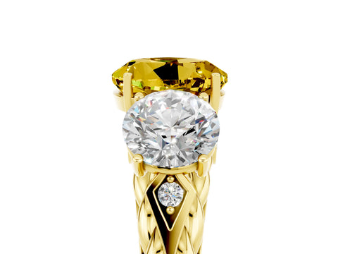 Yellow gold Three-Stone Round Cut Yellow Sapphire Braided Band Ring with Four-Prong Setting_41