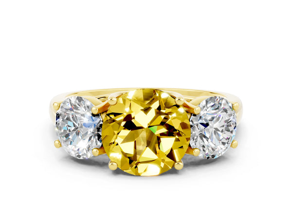 Yellow gold Three-Stone Round Cut Yellow Sapphire Engagement Ring with Prong Setting