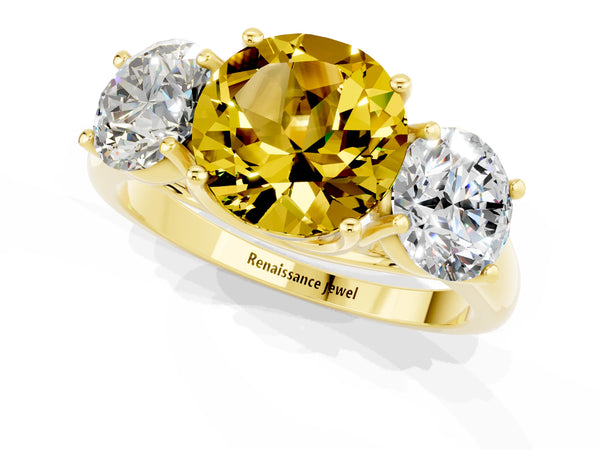 Yellow gold Three-Stone Round Cut Yellow Sapphire Engagement Ring with Prong Setting