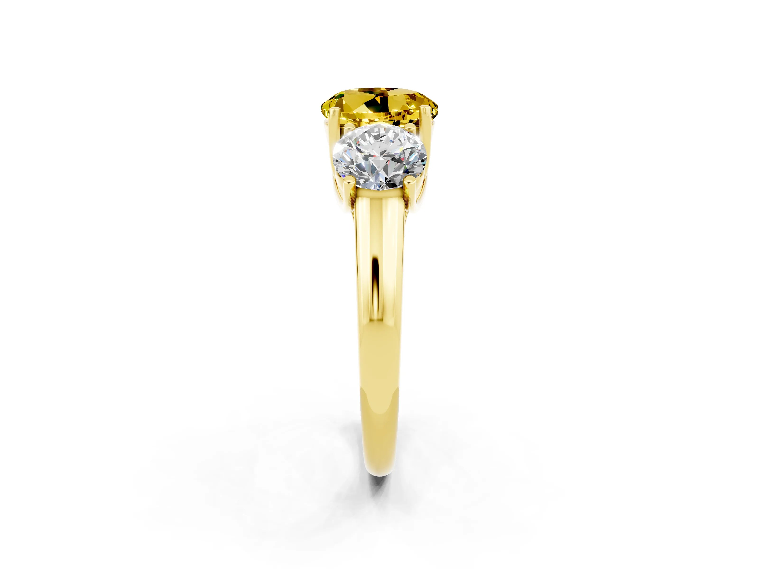 Yellow gold Three-Stone Round Cut Yellow Sapphire Engagement Ring with Prong Setting_2