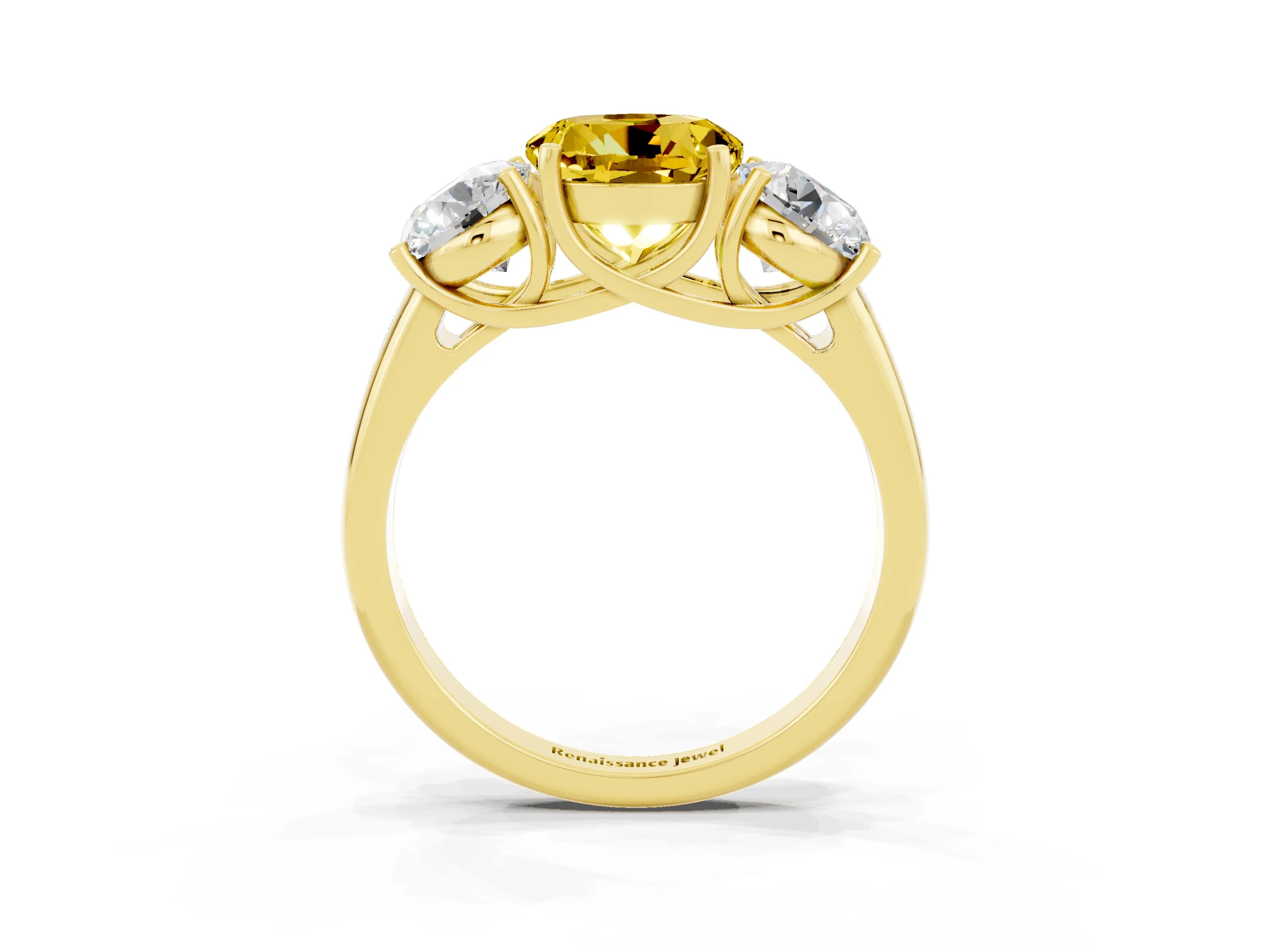 Yellow gold Three-Stone Round Cut Yellow Sapphire Engagement Ring with Prong Setting_3