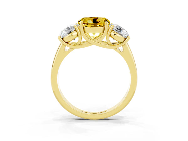 Yellow gold Three-Stone Round Cut Yellow Sapphire Engagement Ring with Prong Setting