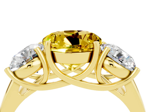 Yellow gold Three-Stone Round Cut Yellow Sapphire Engagement Ring with Prong Setting_4
