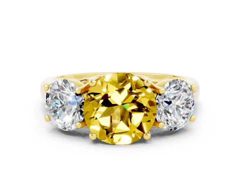 Yellow gold Three-Stone Round Cut Yellow Sapphire Engagement Ring with Prong Setting