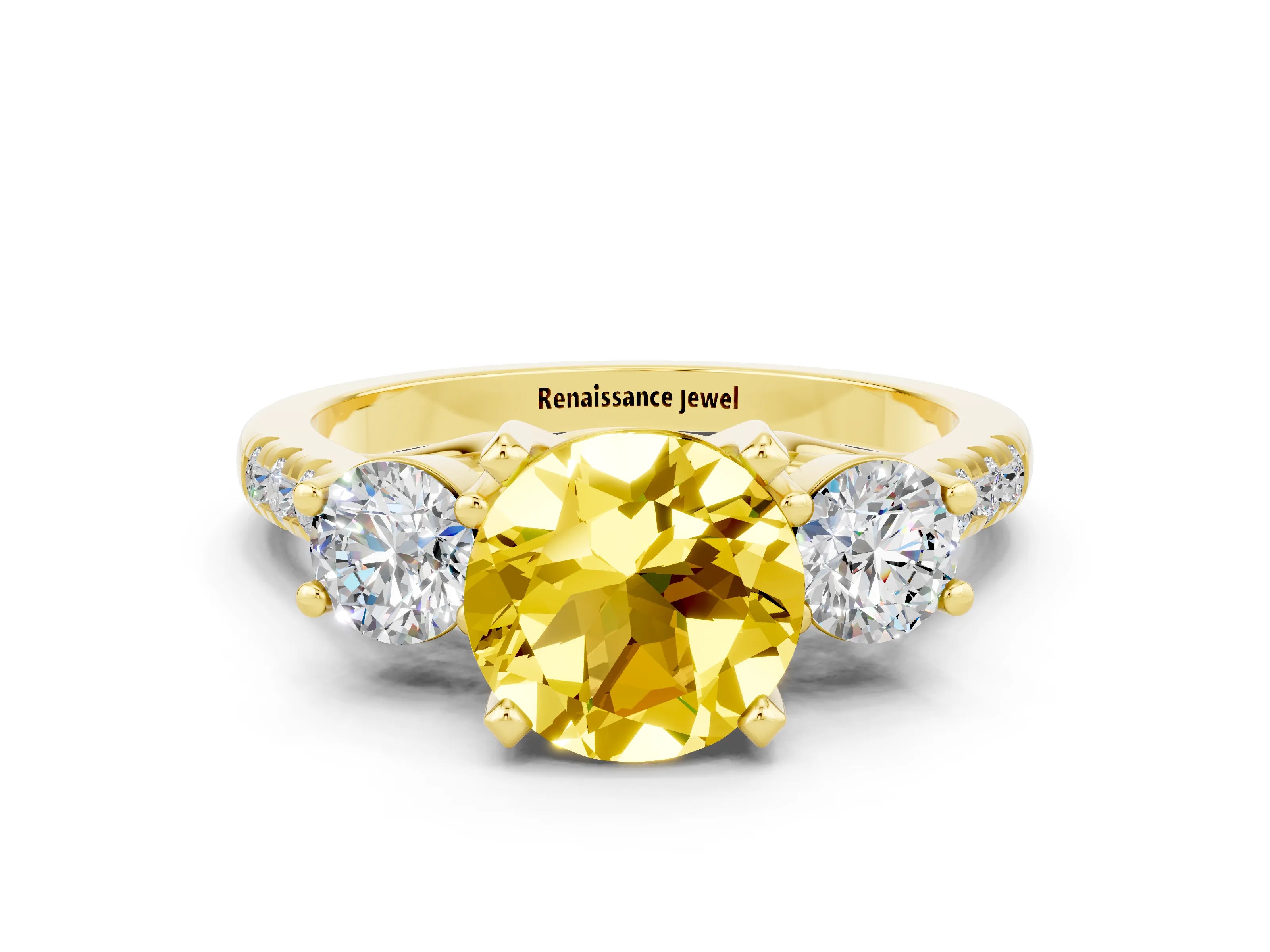 Yellow gold Three-Stone Round Cut Yellow Sapphire Pavé Band with Four-Prong Setting_24