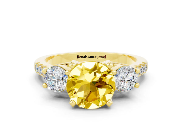 Yellow gold Three-Stone Round Cut Yellow Sapphire Pavé Band with Four-Prong Setting