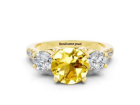 Yellow gold Three-Stone Round Cut Yellow Sapphire Pavé Band with Four-Prong Setting_24