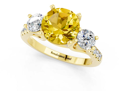 Yellow gold Three-Stone Round Cut Yellow Sapphire Pavé Band with Four-Prong Setting_25