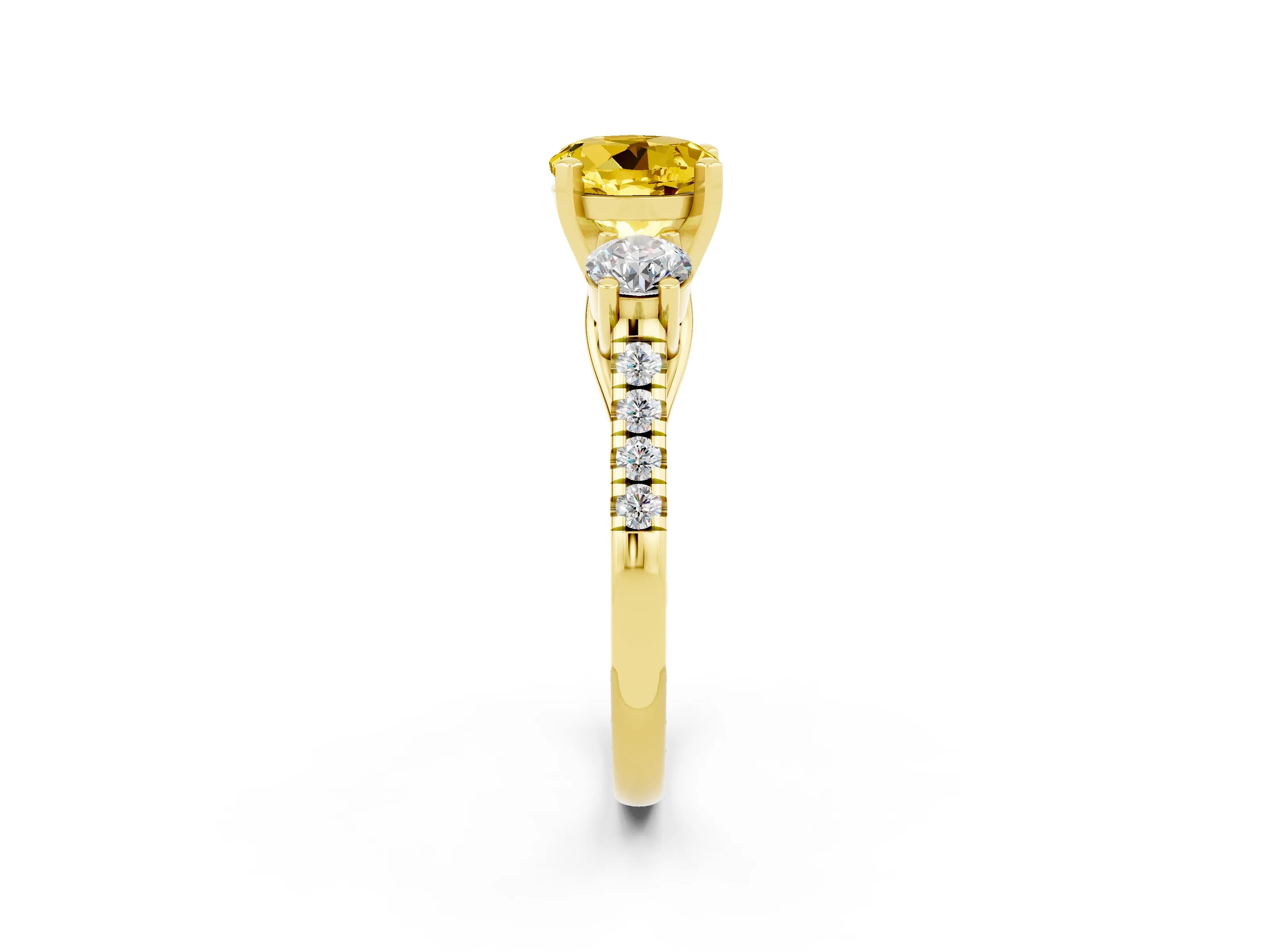 Yellow gold Three-Stone Round Cut Yellow Sapphire Pavé Band with Four-Prong Setting_26