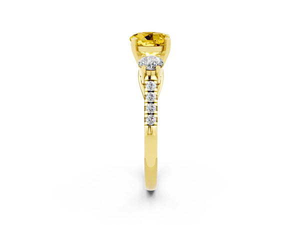 Yellow gold Three-Stone Round Cut Yellow Sapphire Pavé Band with Four-Prong Setting
