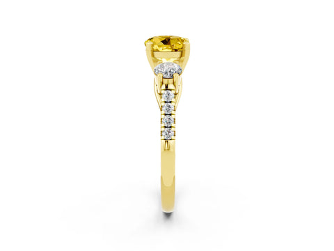 Yellow gold Three-Stone Round Cut Yellow Sapphire Pavé Band with Four-Prong Setting_26