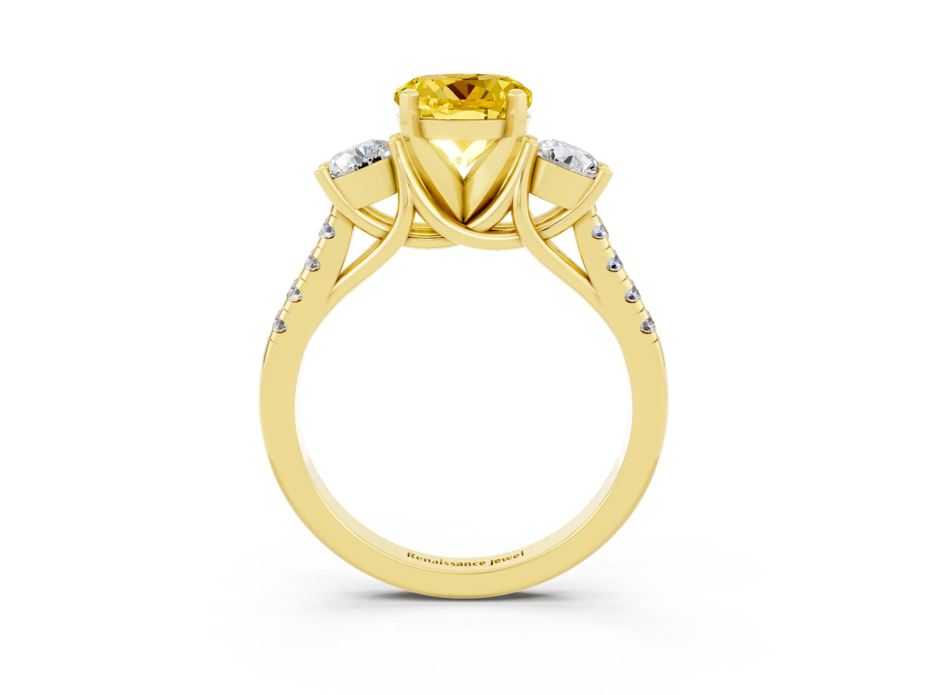 Yellow gold Three-Stone Round Cut Yellow Sapphire Pavé Band with Four-Prong Setting_27