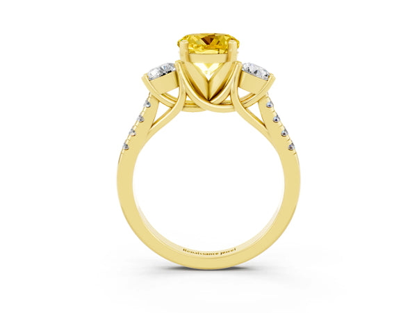 Yellow gold Three-Stone Round Cut Yellow Sapphire Pavé Band with Four-Prong Setting