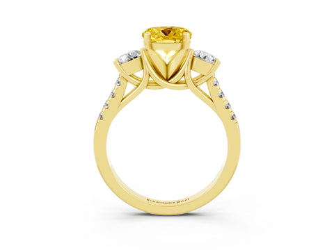 Yellow gold Three-Stone Round Cut Yellow Sapphire Pavé Band with Four-Prong Setting_27