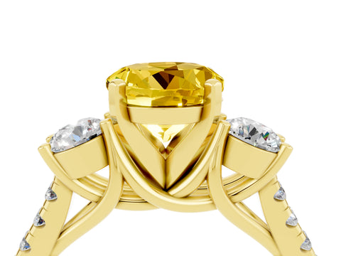 Yellow gold Three-Stone Round Cut Yellow Sapphire Pavé Band with Four-Prong Setting_28