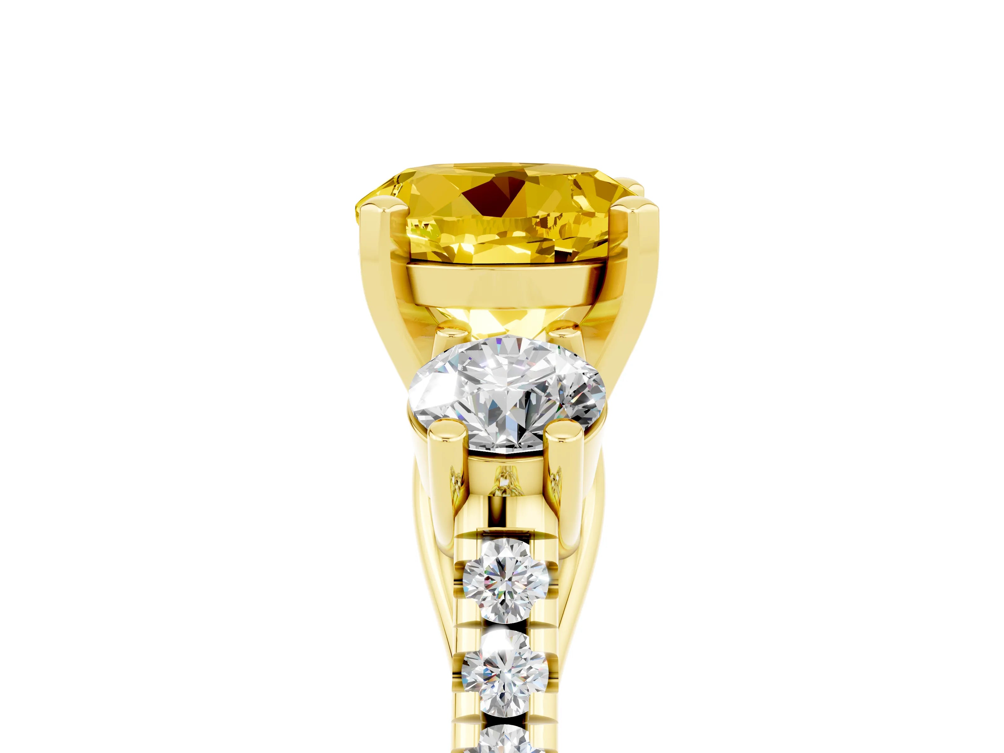 Yellow gold Three-Stone Round Cut Yellow Sapphire Pavé Band with Four-Prong Setting_29