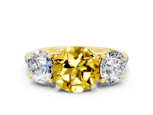 Yellow gold Three-Stone Round Cut Yellow Sapphire Ring with Round  Pavé Band and Prong Setting