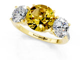 Yellow gold Three-Stone Round Cut Yellow Sapphire Ring with Pavé Band and Prong Setting_37
