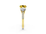 Yellow gold Three-Stone Round Cut Yellow Sapphire Ring with Pavé Band and Prong Setting_38
