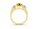 Yellow gold Three-Stone Round Cut Yellow Sapphire Ring with Pavé Band and Prong Setting_39
