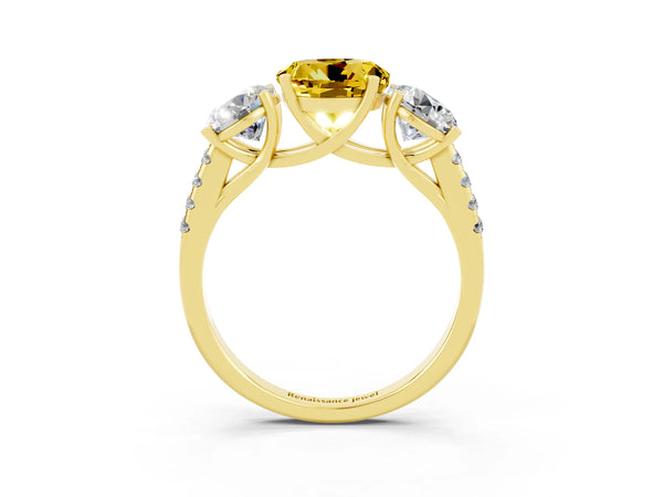 Yellow gold Three-Stone Round Cut Yellow Sapphire Ring with Round  Pavé Band and Prong Setting