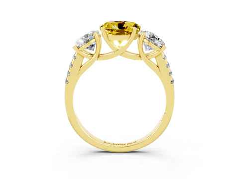 Yellow gold Three-Stone Round Cut Yellow Sapphire Ring with Pavé Band and Prong Setting_39
