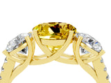 Yellow gold Three-Stone Round Cut Yellow Sapphire Ring with Pavé Band and Prong Setting_40