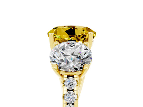 Yellow gold Three-Stone Round Cut Yellow Sapphire Ring with Pavé Band and Prong Setting_41