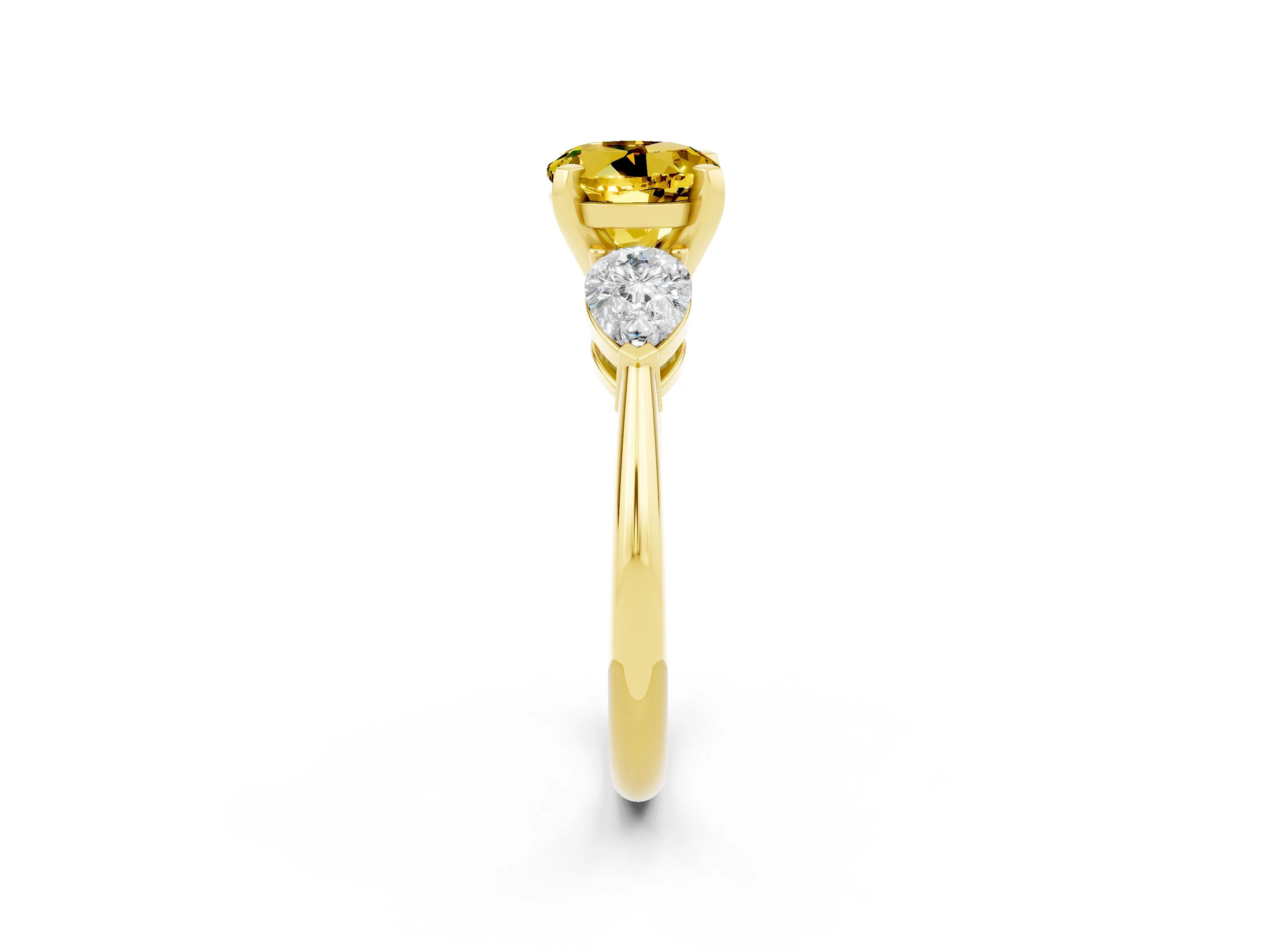 Yellow gold Three-Stone Round Cut Yellow Sapphire Ring with Pear Side Stones and Four-Prong Setting_26