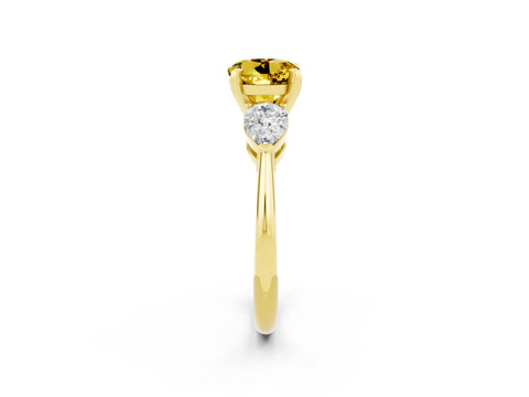 Yellow gold Three-Stone Round Cut Yellow Sapphire Ring with Pear Side Stones and Four-Prong Setting_26