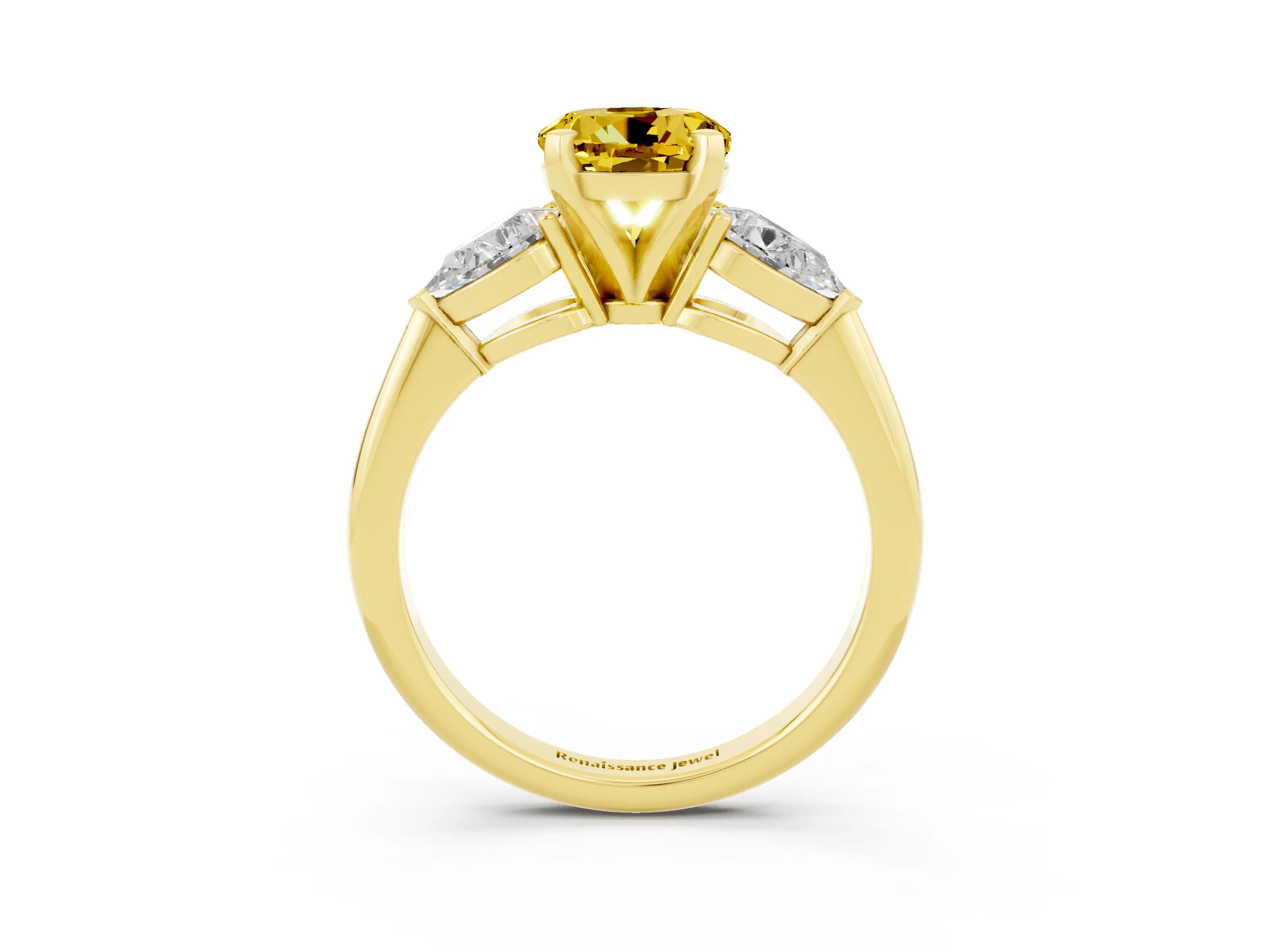 Yellow gold Three-Stone Round Cut Yellow Sapphire Ring with Pear Side Stones and Four-Prong Setting_27