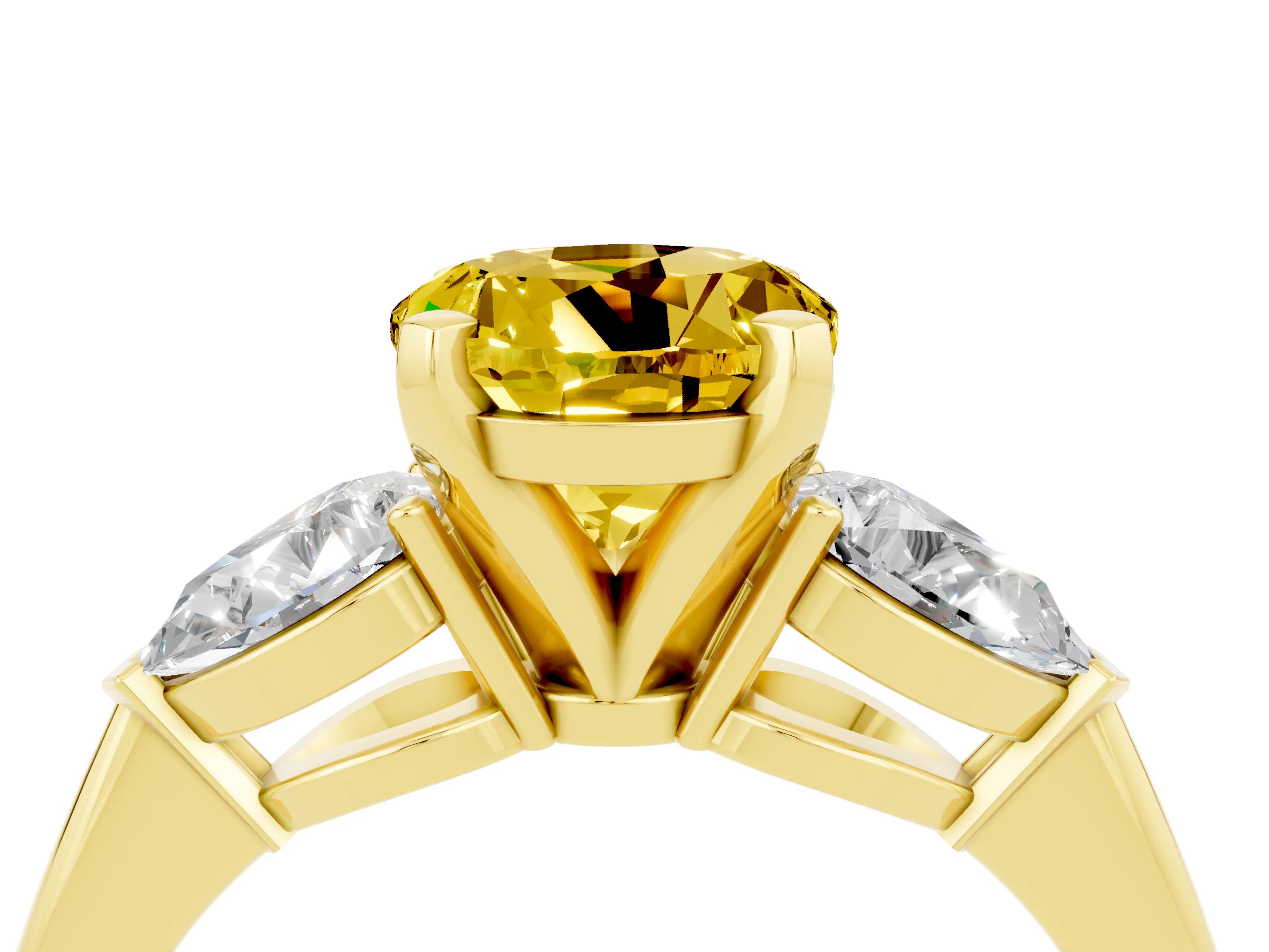 Yellow gold Three-Stone Round Cut Yellow Sapphire Ring with Pear Side Stones and Four-Prong Setting_28