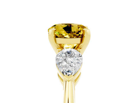 Yellow gold Three-Stone Round Cut Yellow Sapphire Ring with Pear Side Stones and Four-Prong Setting_29