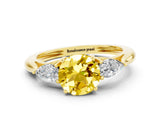 Yellow gold Three-Stone Round Cut Yellow Sapphire Ring with Pear  Side Stones in Four-Prong Setting_12