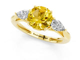 Yellow gold Three-Stone Round Cut Yellow Sapphire Ring with Pear  Side Stones in Four-Prong Setting_13
