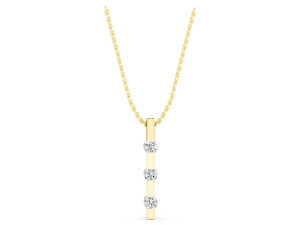Yellow gold Three-Stone Round Diamond Bar Pendant with Channel Setting