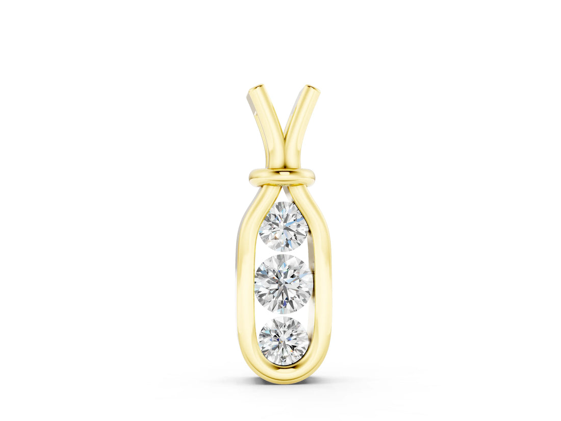 Yellow gold Three-Stone Round Diamond Bezel Pendant_17