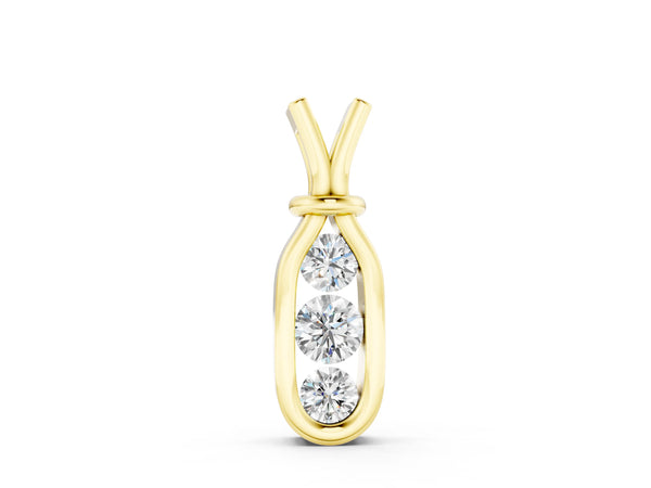 Yellow gold Three-Stone Round Diamond Bezel Pendant